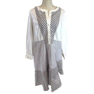 Chelsea 28 Striped White & Black Patchwork Long-Sleeve Button-Front Dress XL